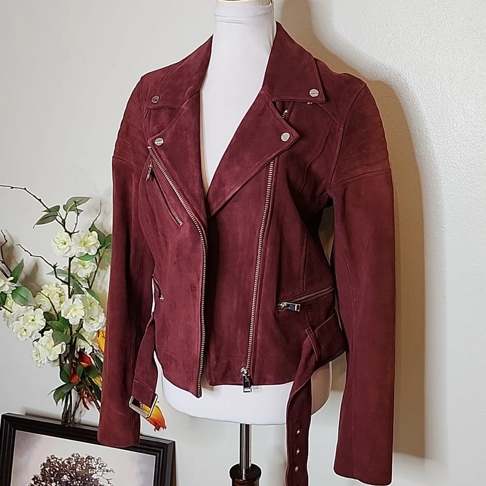 NEW LaMarque Laetica Burgundy Leather Suede Moto Biker Jacket Luxury Celeb Style - Picture 6 of 14